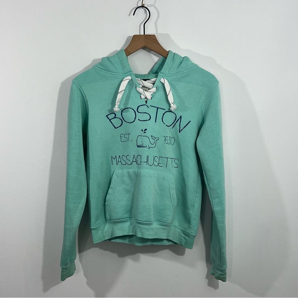 Bay State Gear Pullover Baby Blue Hoodie Sweatshirt Tie Up Neckline Size Small